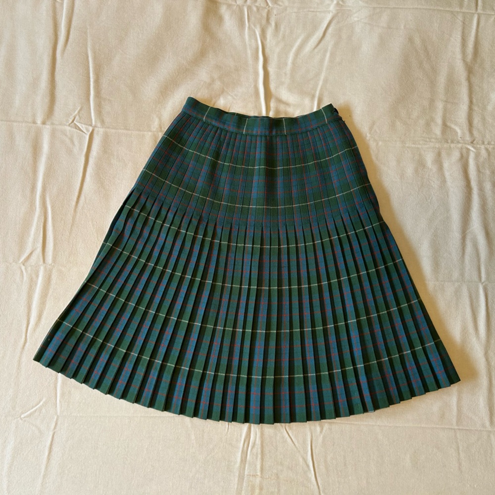 Elegant Plaid A-Line Skirt in Green and Blue